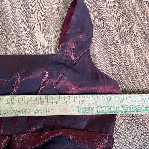 VTG 90s DAVE & JOHNNY Burgundy metallic square neck bow maxi‎ dress gown 11 12 - Picture 10 of 10